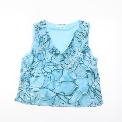 Klass Women's Blue V-Neck Floral Tank Petite Size 18