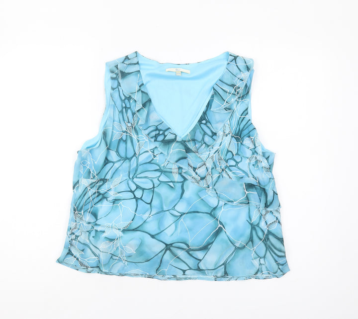 Klass Women's Blue V-Neck Floral Tank Petite Size 18