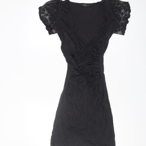 AllSaints Black Women's Dress UK 8 Beaded Short Sleeve
