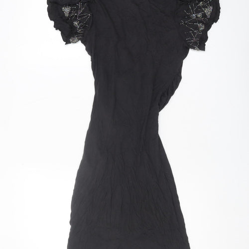 AllSaints Black Women's Dress UK 8 Beaded Short Sleeve