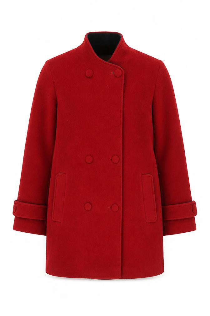 Front view of EWM Women's Red Pea Coat, size 12, - Classic Style