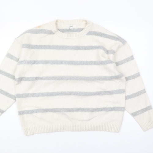 Marks and Spencer Women's Ivory Striped Pullover Jumper L