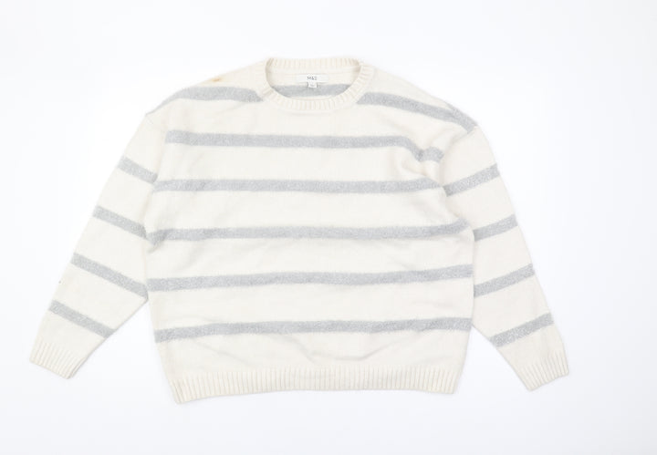 Marks and Spencer Women's Ivory Striped Pullover Jumper L