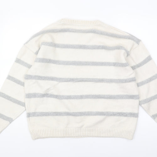Marks and Spencer Women's Ivory Striped Pullover Jumper L