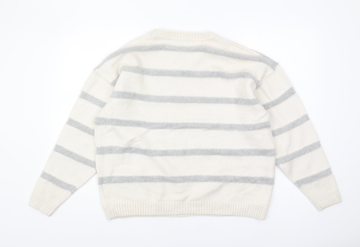 Marks and Spencer Women's Ivory Striped Pullover Jumper L
