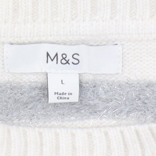 Marks and Spencer Women's Ivory Striped Pullover Jumper L