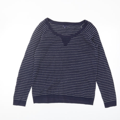 Gap Women's Navy Striped V-Neck Pullover Jumper, M