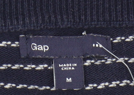 Gap Women's Navy Striped V-Neck Pullover Jumper, M
