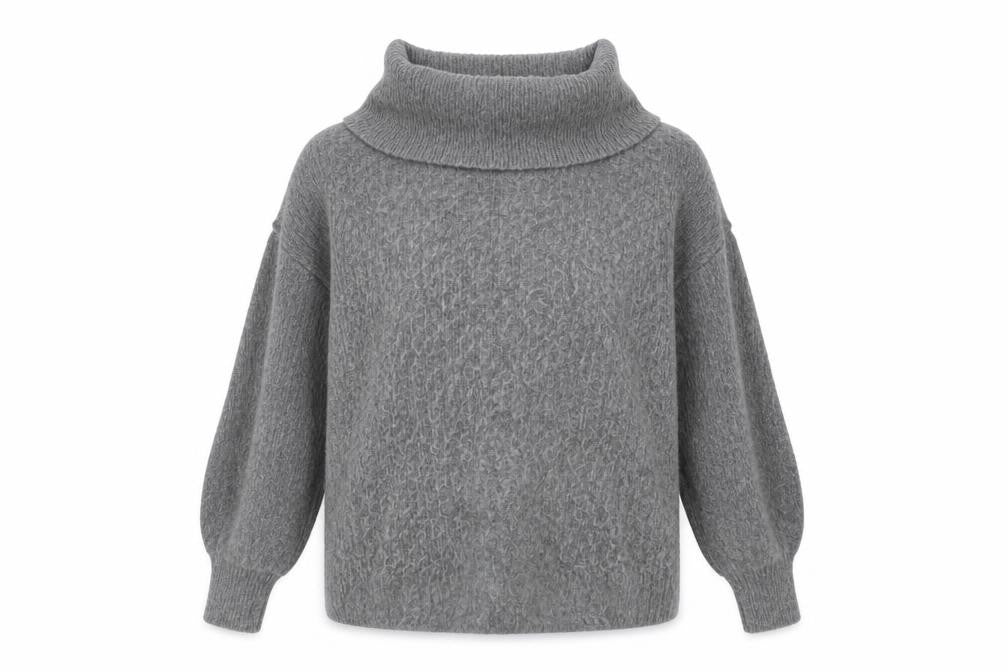 Front view of Warehouse Women's Grey Cowl Neck jumper, size 12