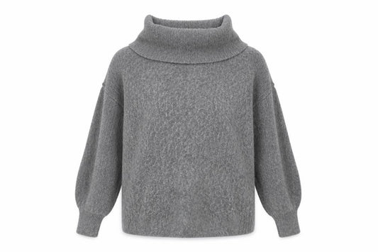 Front view of Warehouse Women's Grey Cowl Neck jumper, size 12
