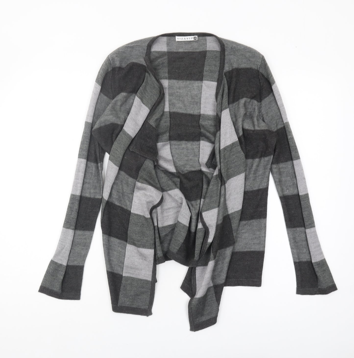 VIZ-A-VIZ Women's Grey Check Cardigan Size 14