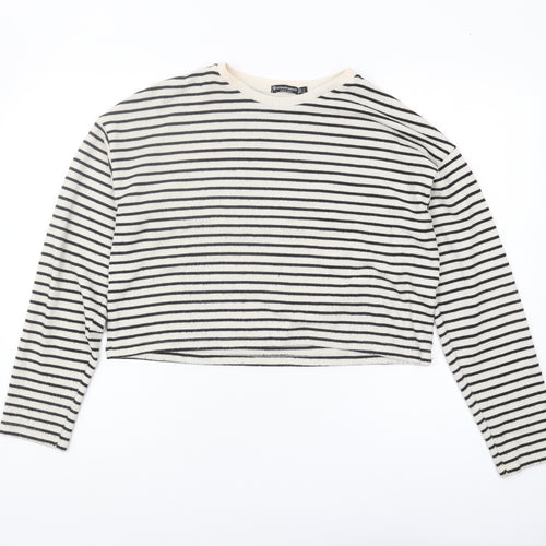 Stradivarius Women's White Striped Pullover Jumper S