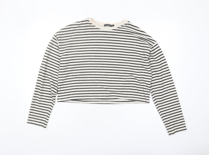 Stradivarius Women's White Striped Pullover Jumper S