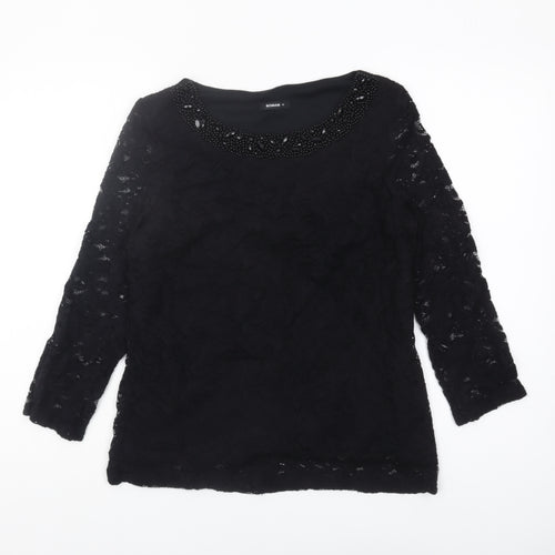 Roman Women's Black Lace Top with Beaded Neckline
