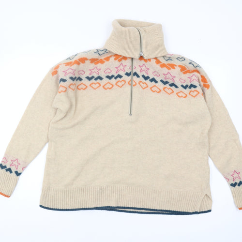 White Stuff Women's Beige Wool Roll Neck Knit Jumper UK 12