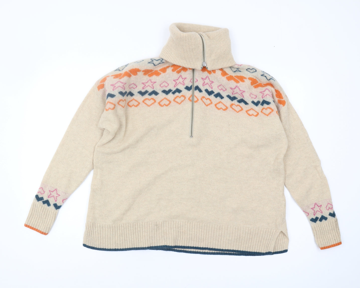 White Stuff Women's Beige Wool Roll Neck Knit Jumper UK 12