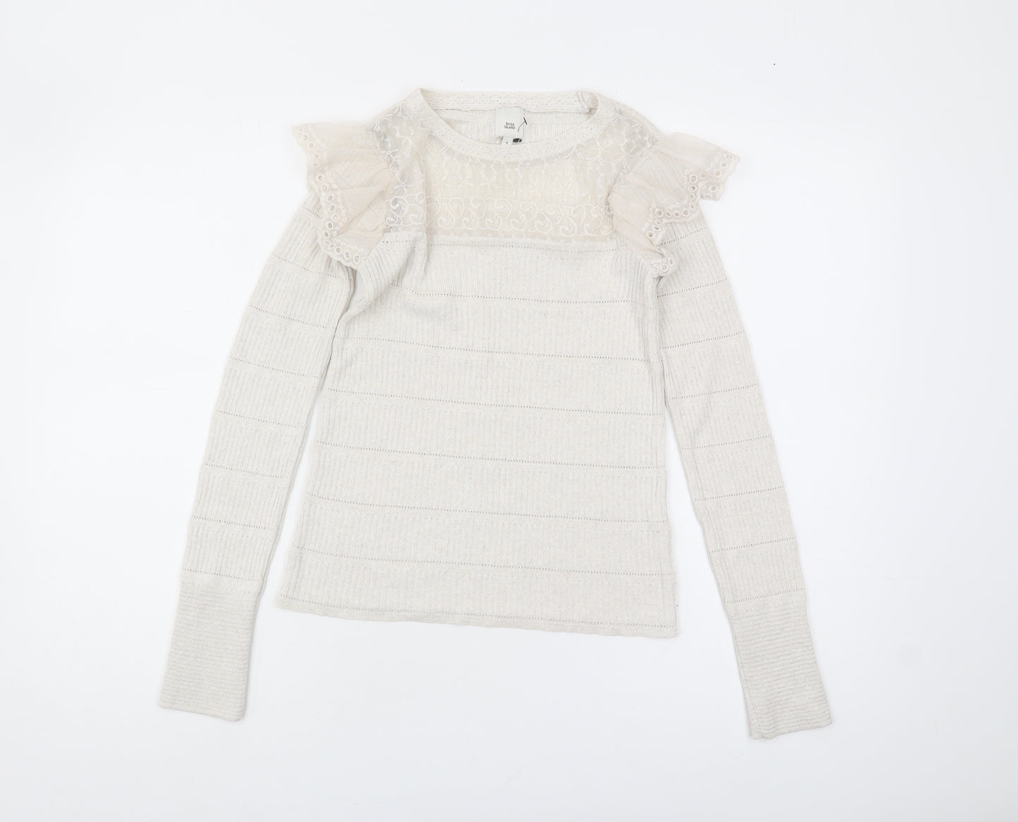 River Island Women's Beige Slim Fit Pullover Jumper