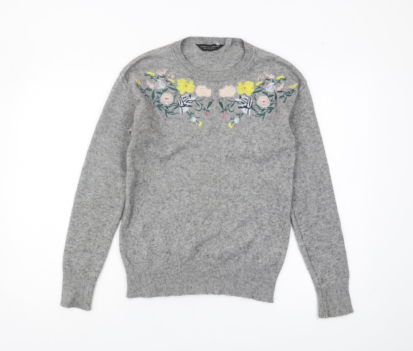 Dorothy Perkins Women Grey Embroidered Jumper Size 8