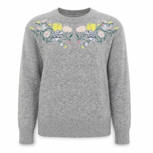 Dorothy Perkins Women Grey Embroidered Jumper Size 8