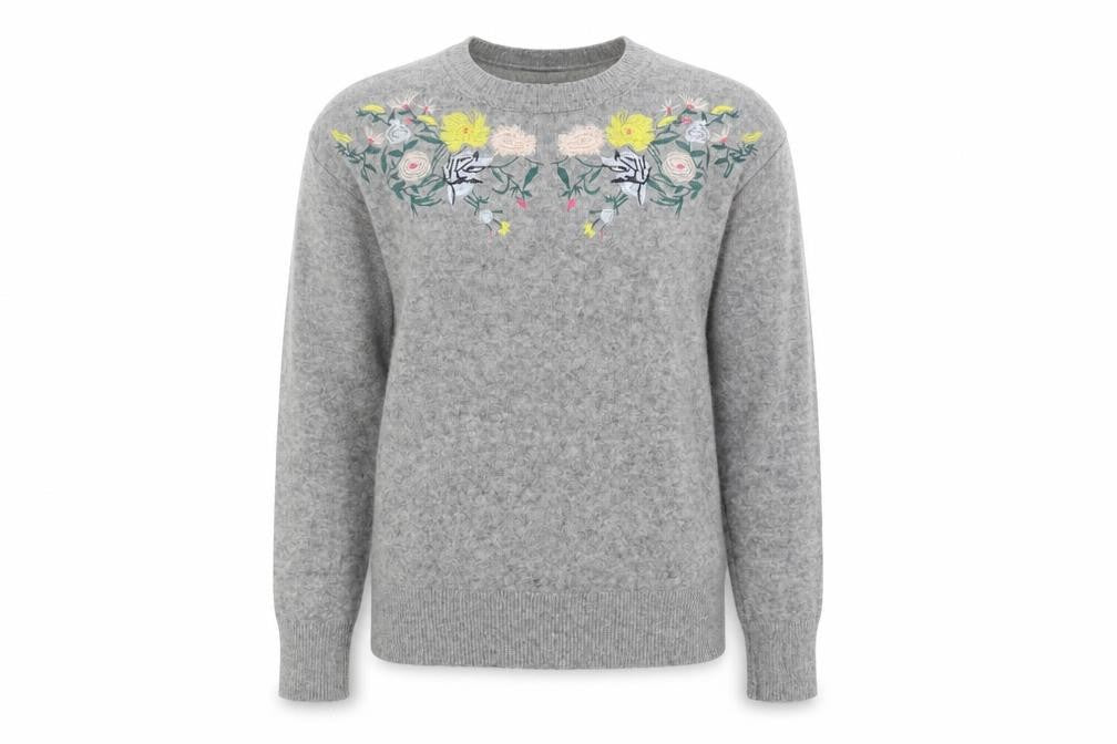 Dorothy Perkins Women Grey Embroidered Jumper Size 8