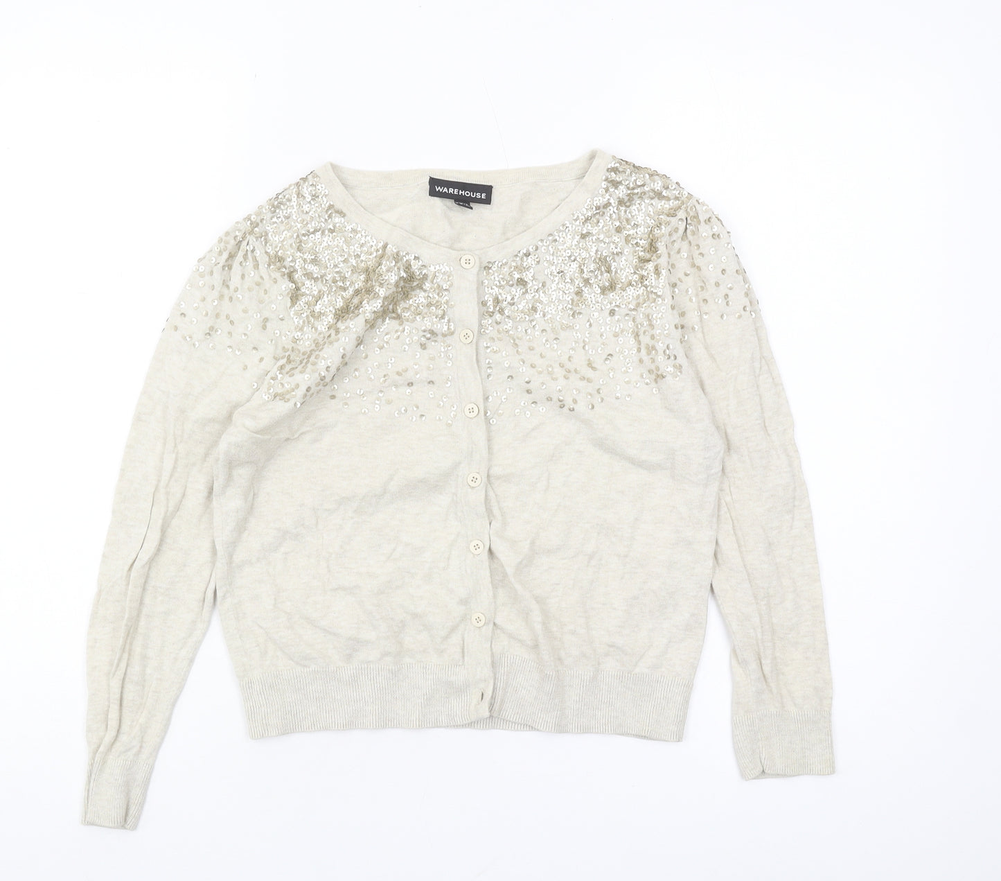 Warehouse Women's Beige Sequin Cardigan Size 12