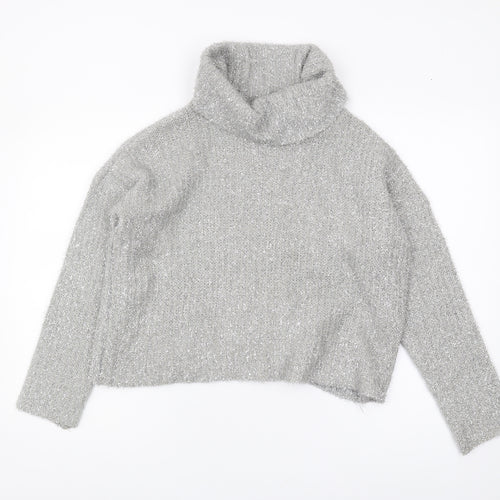 Lipsy Women's Silver Roll Neck Jumper Size 8