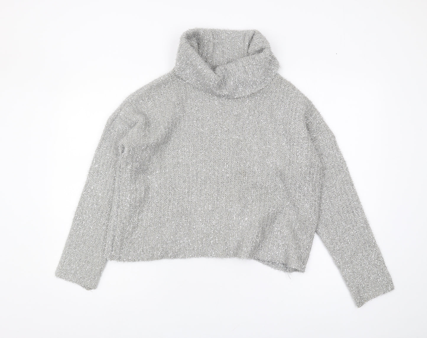 Lipsy Women's Silver Roll Neck Jumper Size 8