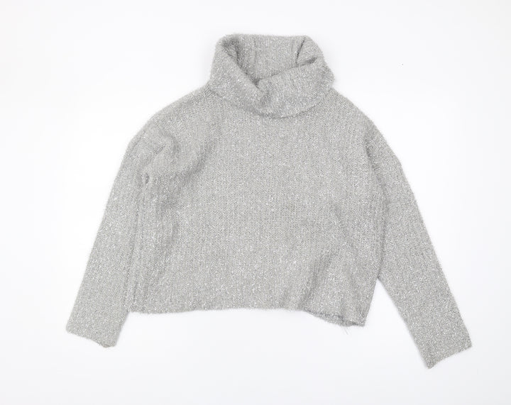 Lipsy Women's Silver Roll Neck Jumper Size 8