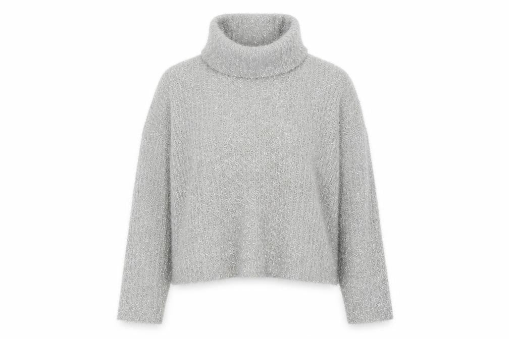 Front view of Lipsy Women's Silver Roll Neck Jumper, size 8