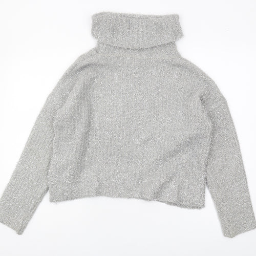 Lipsy Women's Silver Roll Neck Jumper Size 8