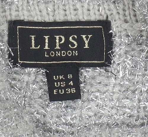 Lipsy Women's Silver Roll Neck Jumper Size 8