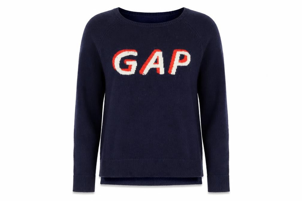 Front view of Gap Women's Blue Logo jumper, size S, Crew Neck