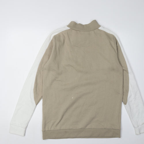BoohooMAN Beige Sweatshirt, Men's L, Logo Zip Design