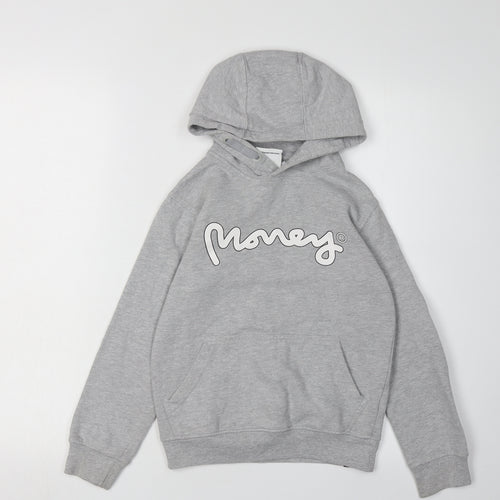 Money Boys Grey Hoodie - Casual Graphic Pullover, Size 8-9 Years