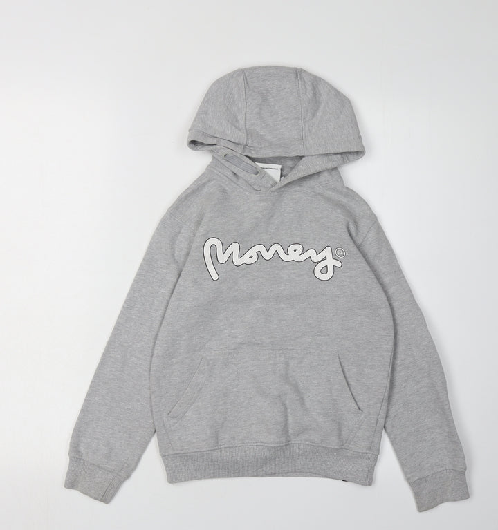 Money Boys Grey Hoodie - Casual Graphic Pullover, Size 8-9 Years
