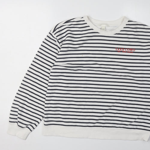 H&M Women's White Striped Sweatshirt M