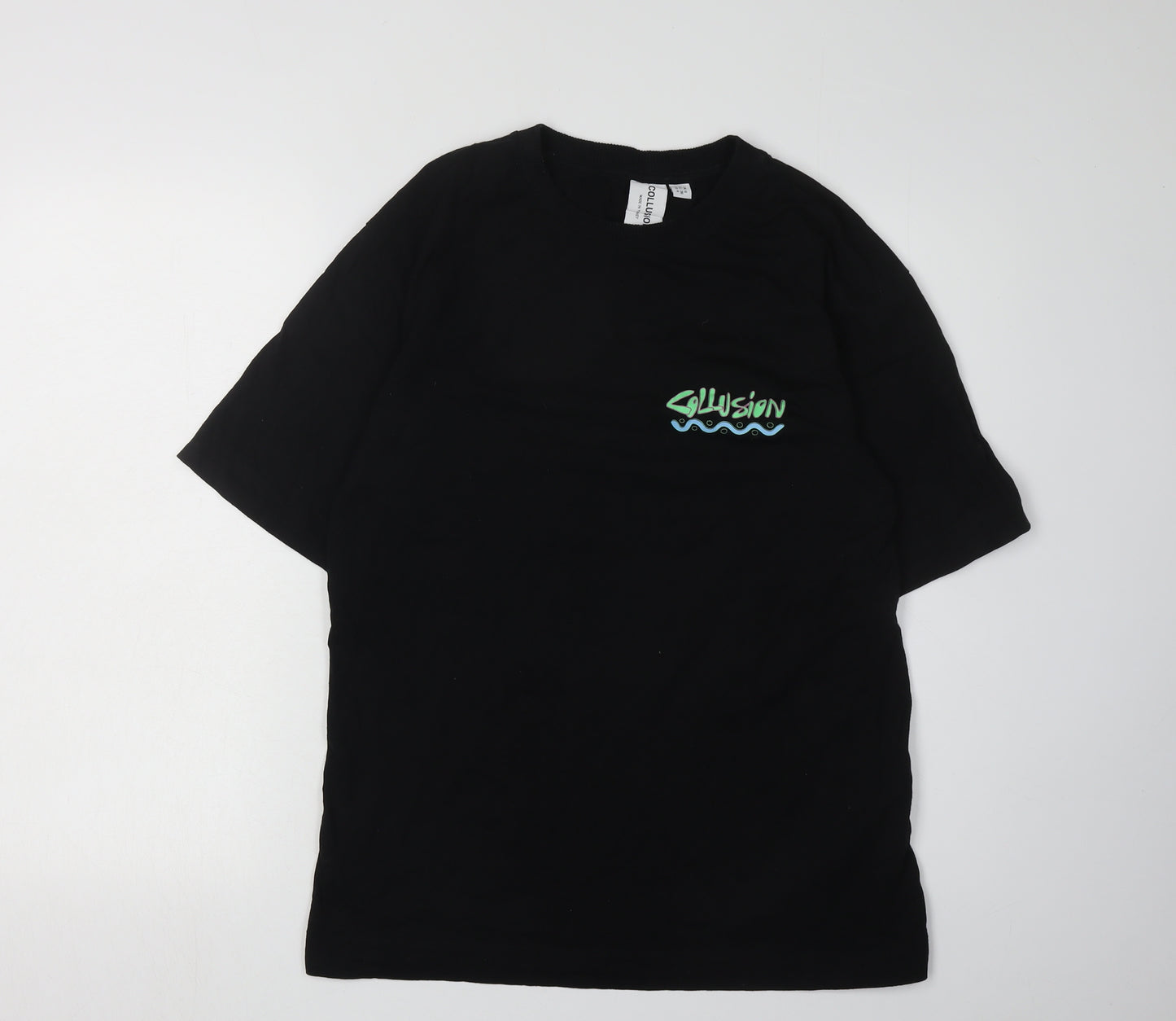 Collusion Unisex Black T-Shirt XL Graphic Short Sleeve