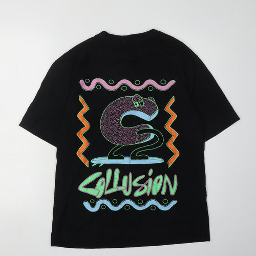Collusion Unisex Black T-Shirt XL Graphic Short Sleeve