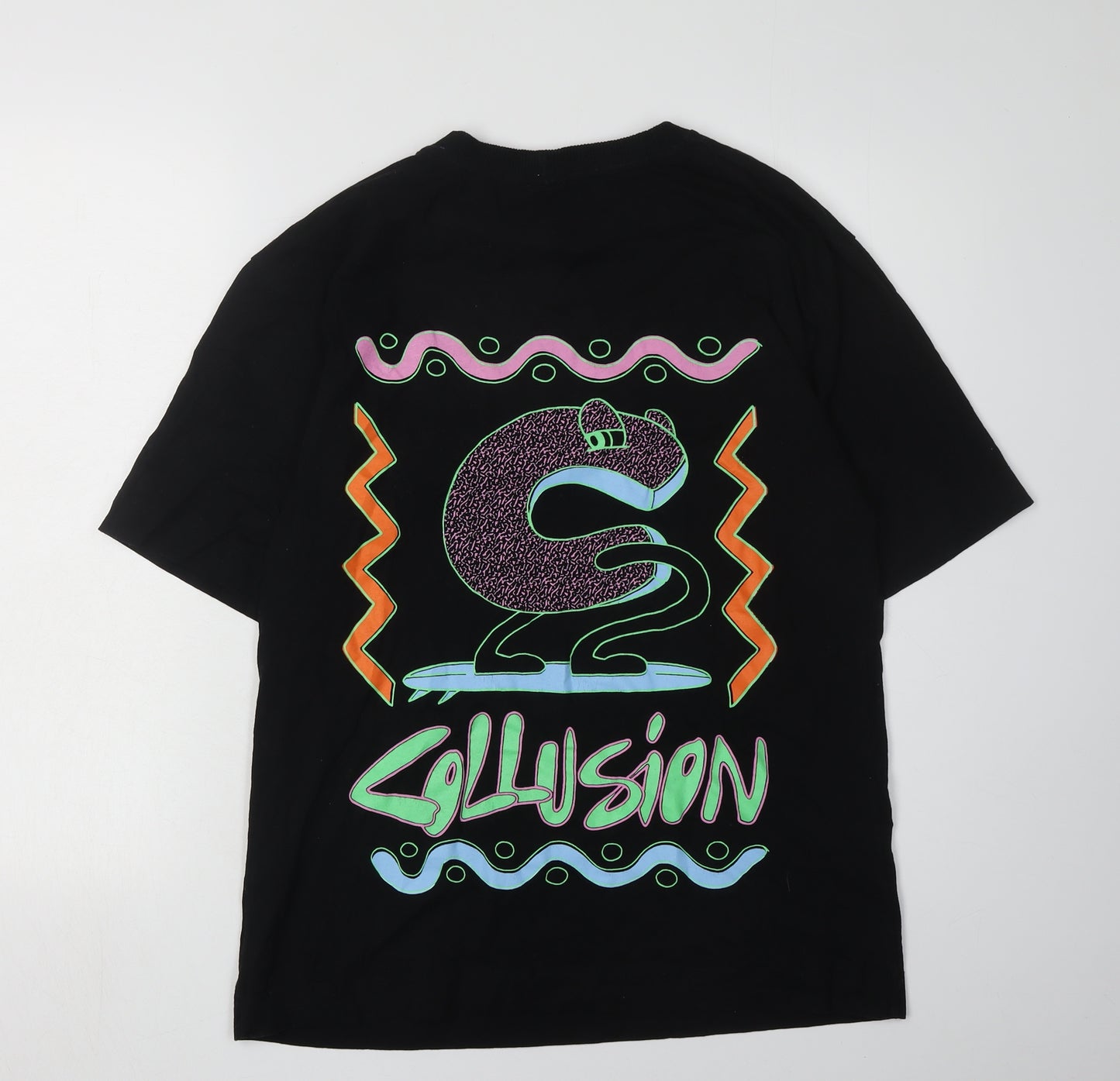 Collusion Unisex Black T-Shirt XL Graphic Short Sleeve