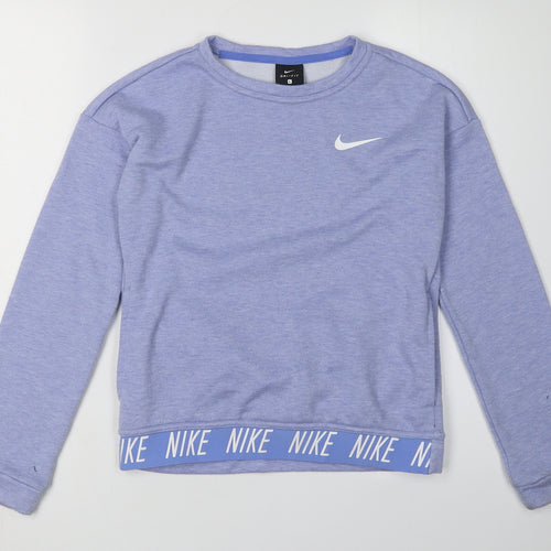 Nike Girls Blue Sweatshirt, Logo Accent, 12-13 Years
