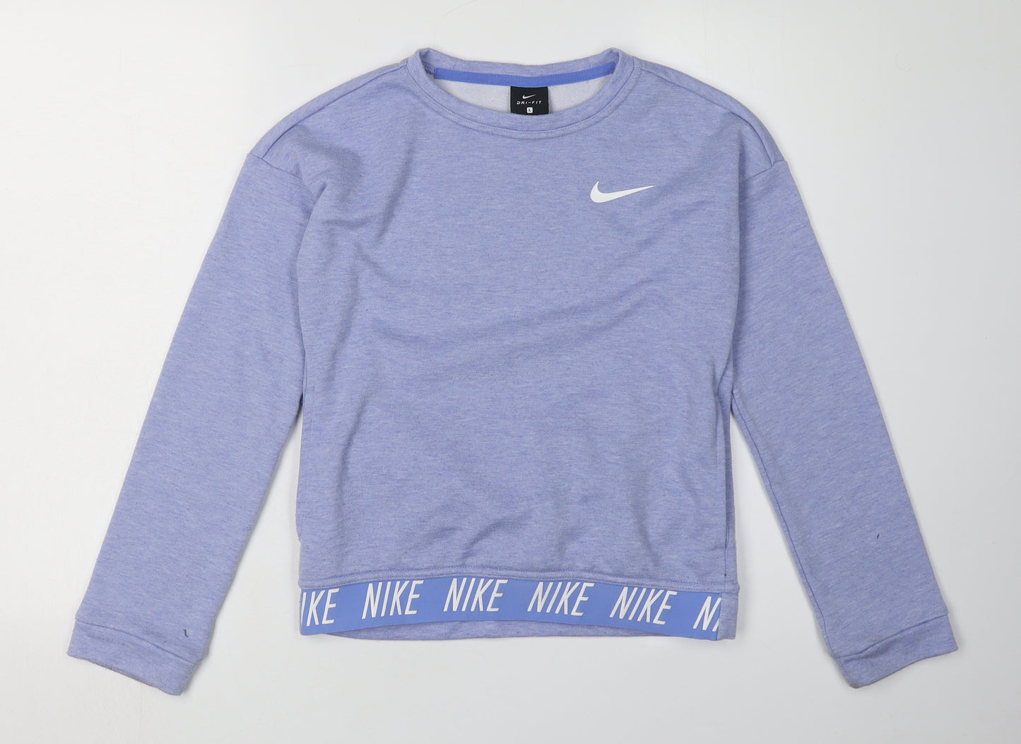 Nike Girls Blue Sweatshirt, Logo Accent, 12-13 Years
