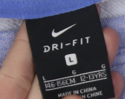 Nike Girls Blue Sweatshirt, Logo Accent, 12-13 Years