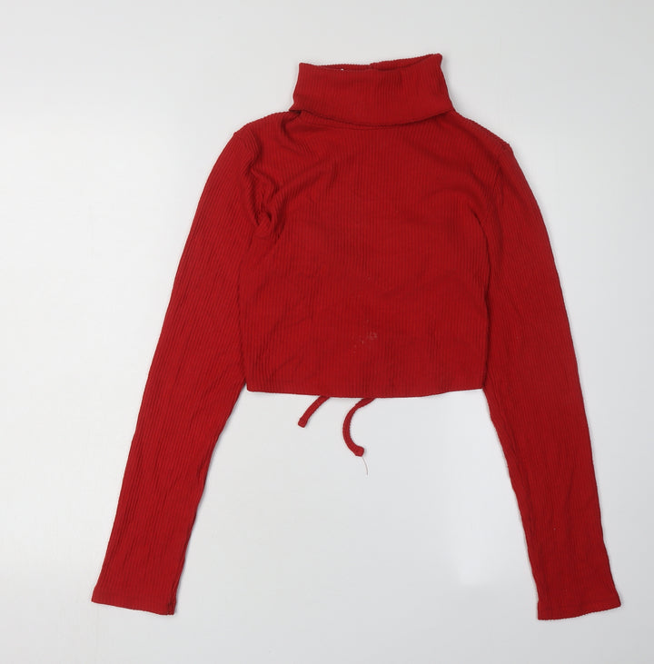 Bershka Women's Red Roll Neck Knit Jumper L