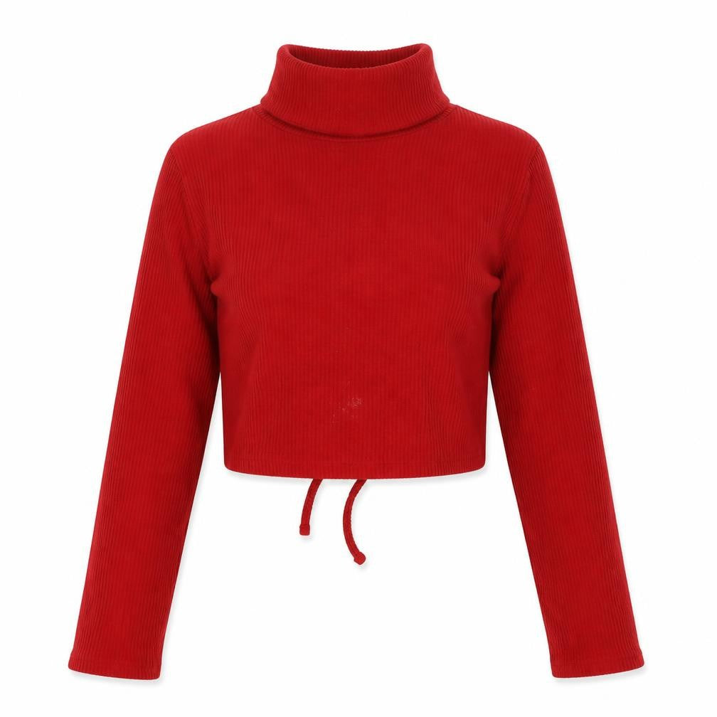 Front view of Bershka Women's Red Roll Neck Knit Jumper L
