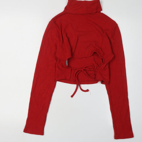 Bershka Women's Red Roll Neck Knit Jumper L