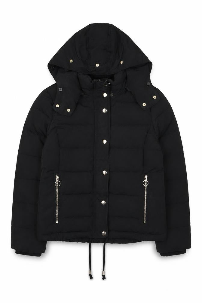Front view of Topshop Women's Black Puffer Jacket, size 12