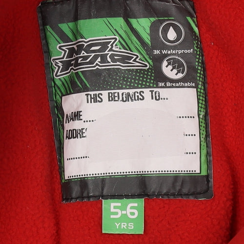 No Fear Boys Red Ski Snowsuit 5-6 Years Waterproof Insulated