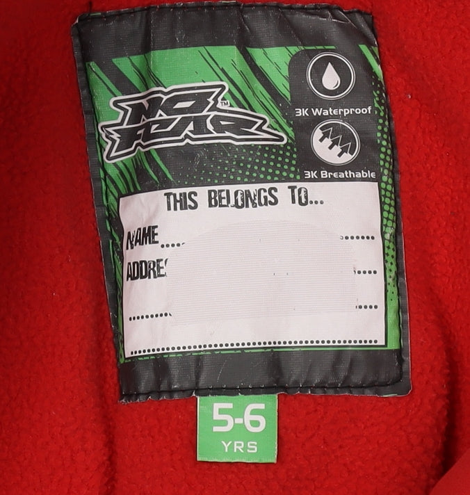 No Fear Boys Red Ski Snowsuit 5-6 Years Waterproof Insulated