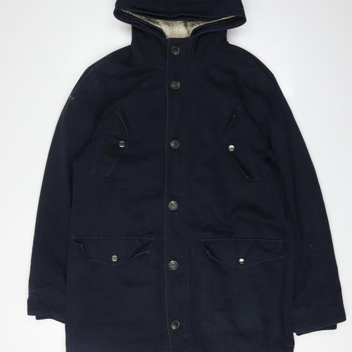 Topman Men's Black Parka Jacket L Hooded Polyester