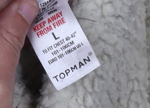 Topman Men's Black Parka Jacket L Hooded Polyester